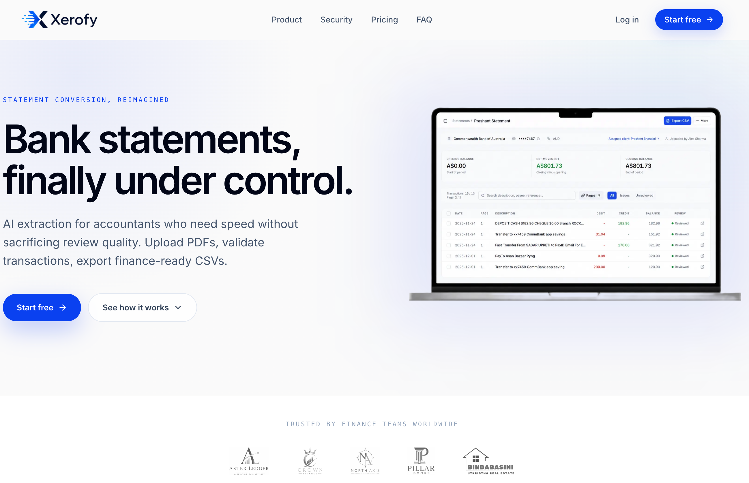Xerofy bank statement processing interface